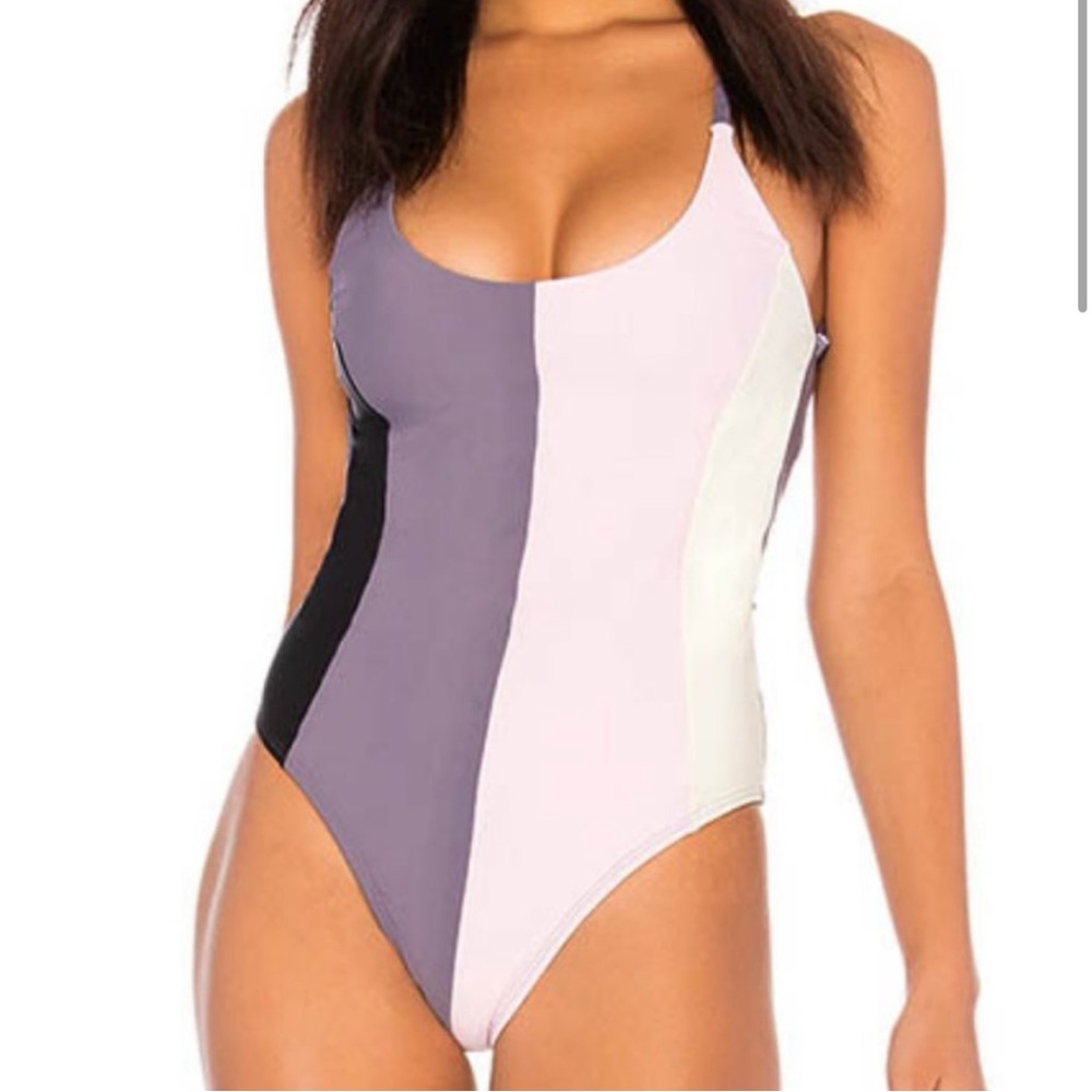 Pily Q colorblock Farrah One piece bathing suit S purple white pink